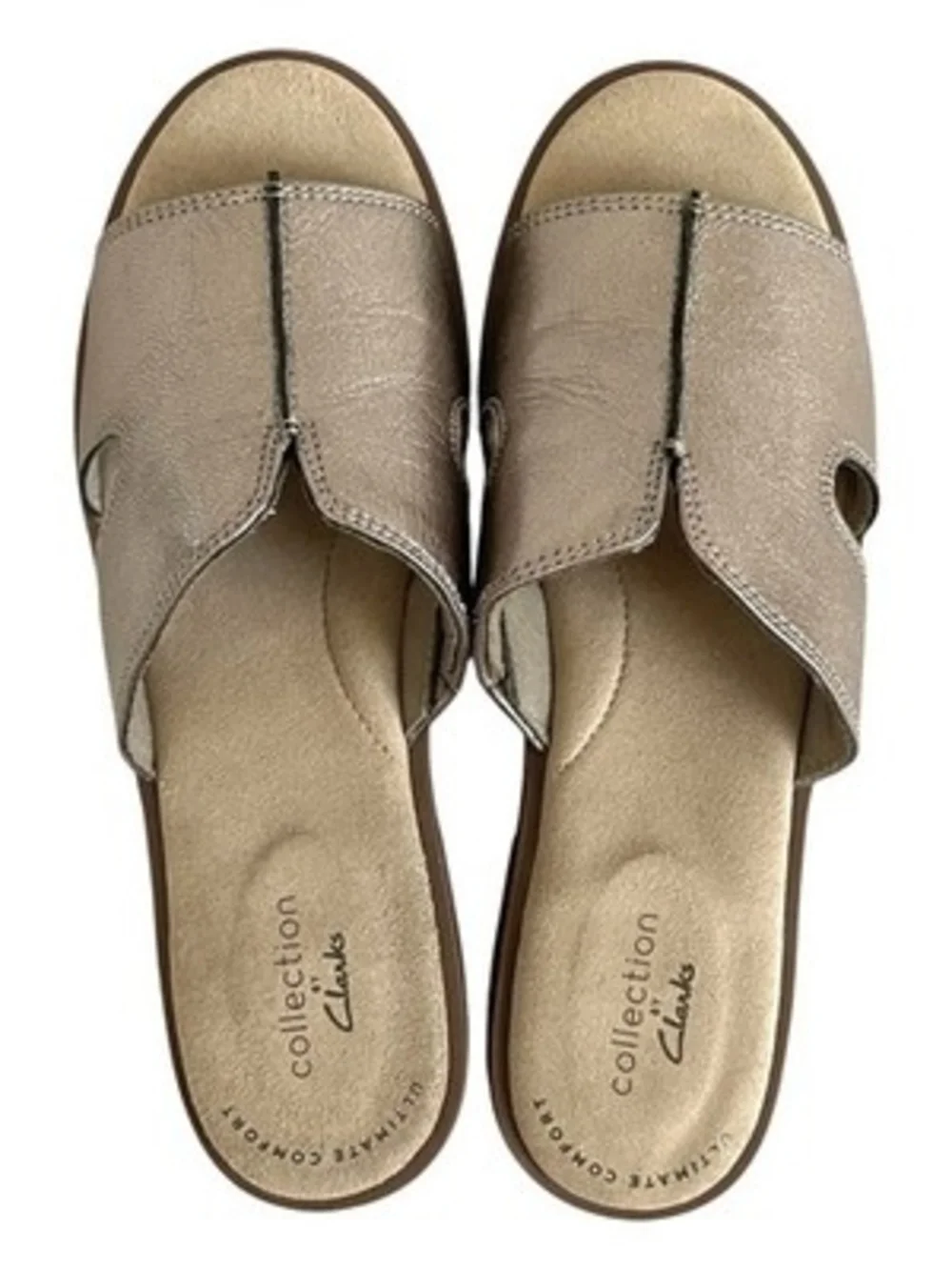 Clarks Collection Declan Flo Metallic Leather Slide Sandals Womens Sz 6 Comfort
